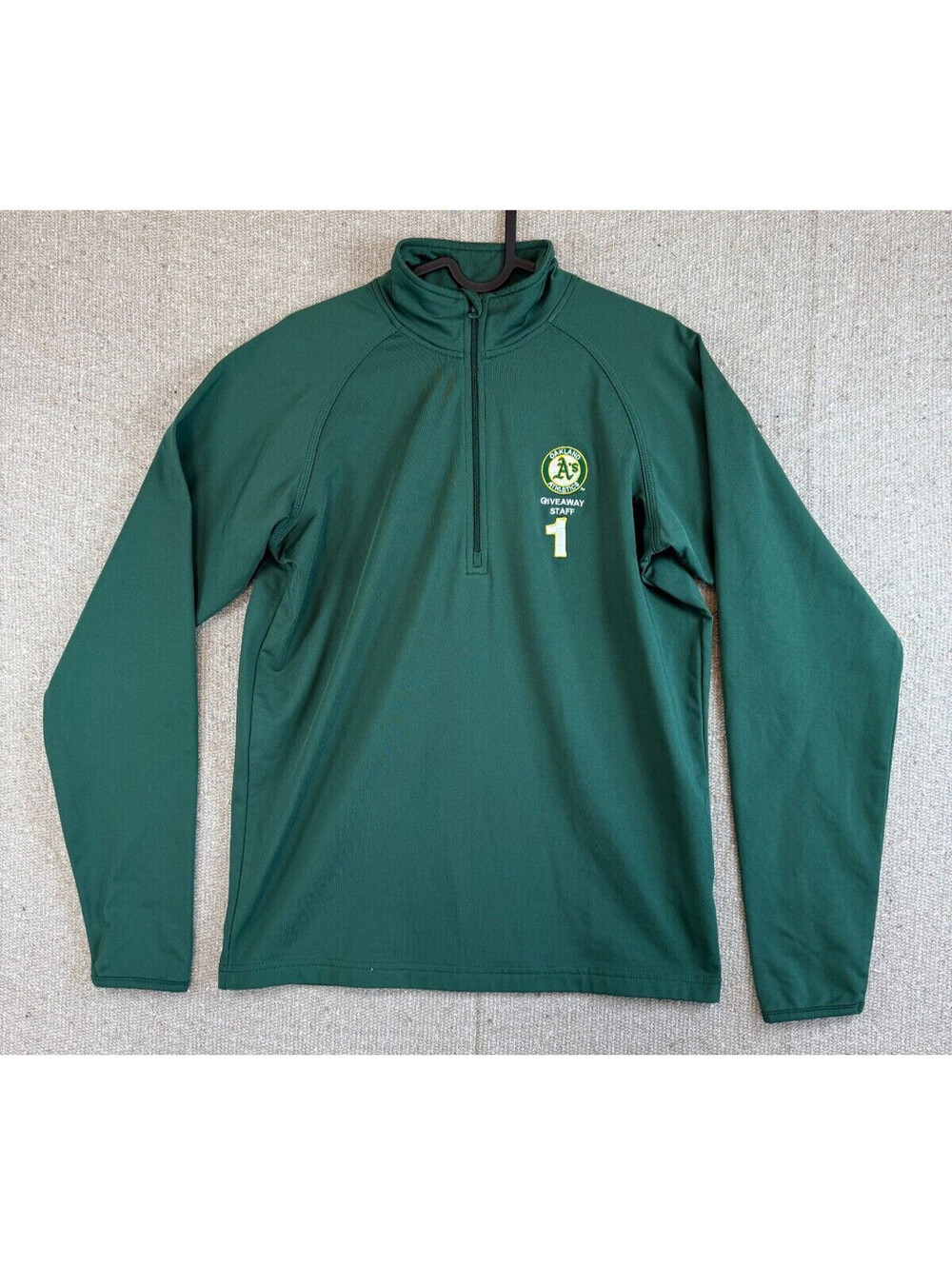 Womens Sz X-Small Oakland A's 1/4 Zip Long Sleeve Pullover Sweater GREEN Sportek